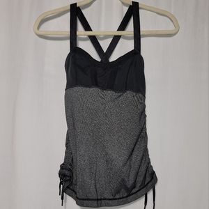 Lululemon Black & Gray Cinch Hem Cross Back Tank Top Size 6 (Great Condition)